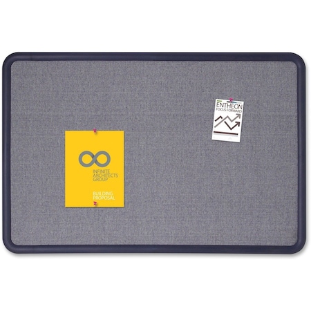 Quartet Bulletin Board, Fabric Surface, 48"x36", LBE/Navy Frame QRT7694BE